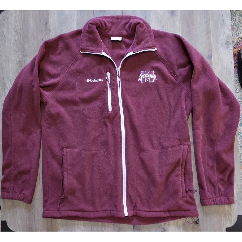 Columbia Mississippi State Bulldogs Fleece Jacket Men L Maroon Full Zip